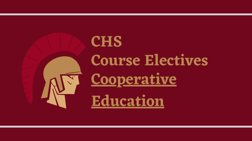 Charleston Trojans Logo w/ text "CHS Course Electives Cooperative Education"