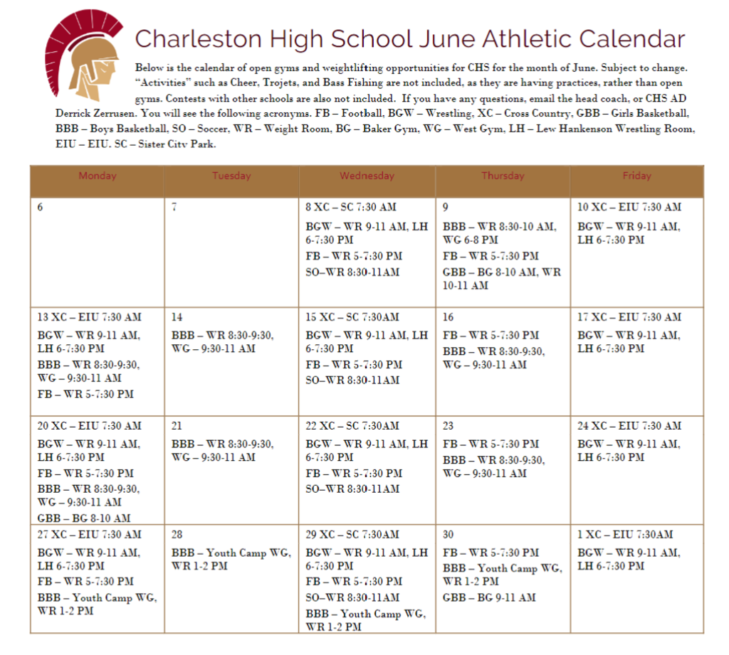 June Open Gym Calendar
