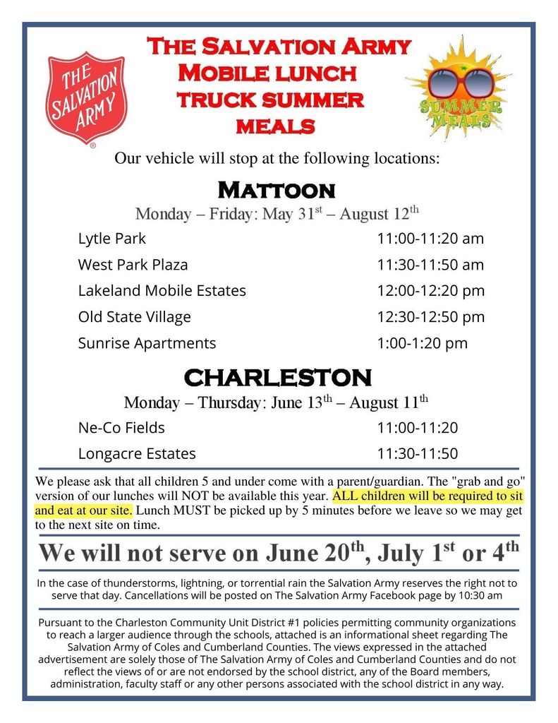 Salvation Army Summer Meal Schedule