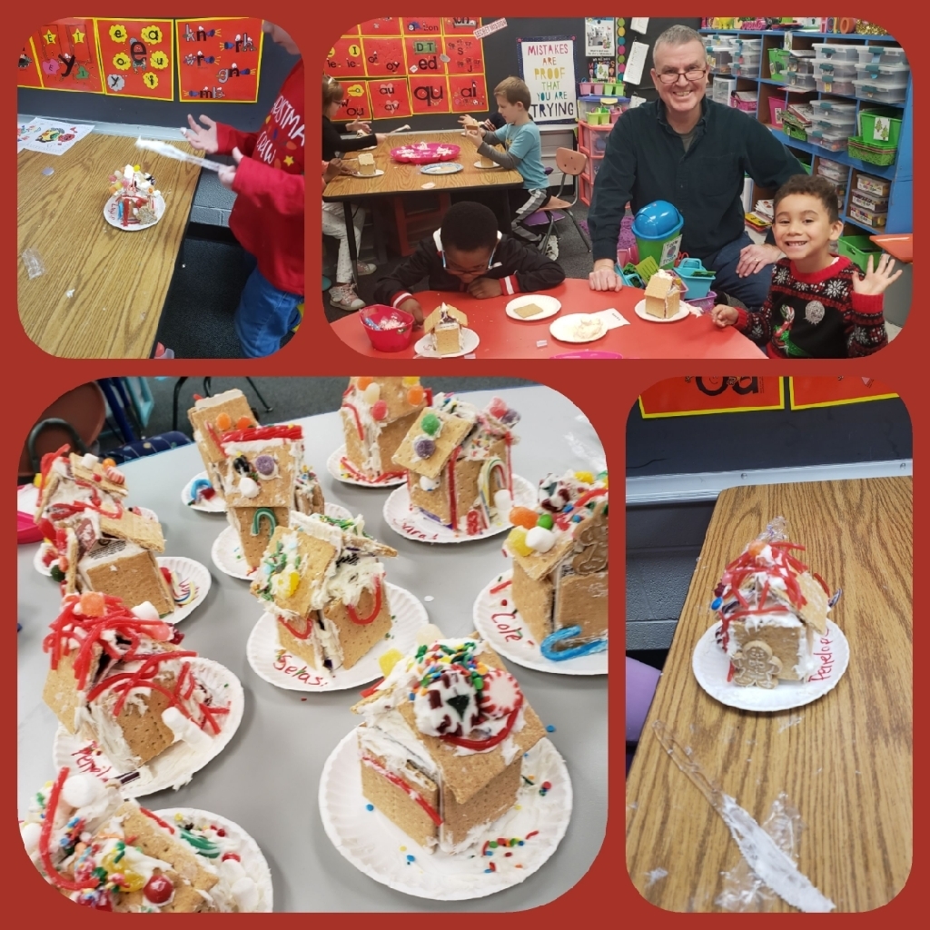 Ms. Dennis' kindergarten had a blast celebrating their leadership and hard work worked by making gingerbread houses! 
