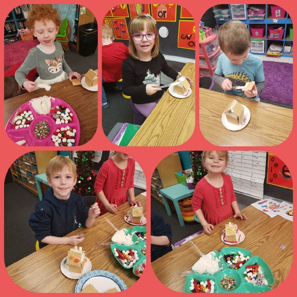 Gingerbread house fun!Ms. Dennis' kindergarten had a blast celebrating their leadership and hard work worked by making gingerbread houses! 